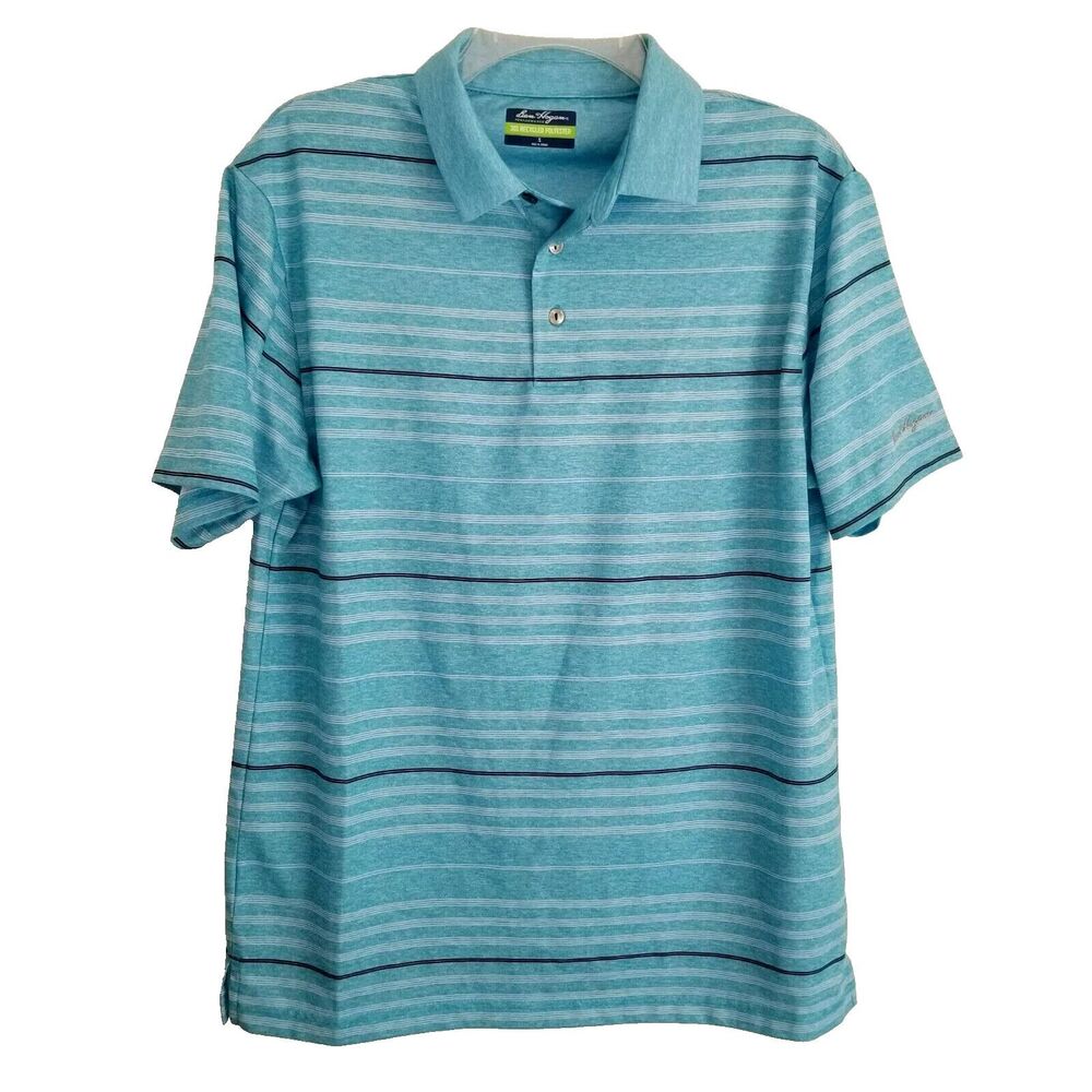 Ben Hogan Performance Golf Polo Mens Small Blue Striped Moisture Wick Shirt